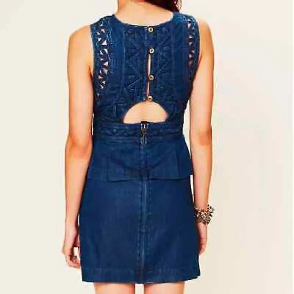 Free People New Romantics Highland Lattice Denim Dress - Picture 2 of 10